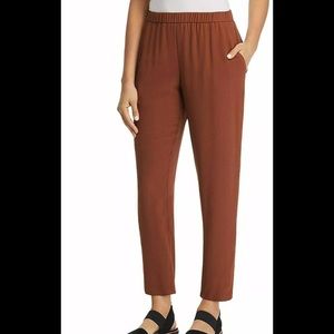 Eileen Fisher brown silk georgette ankle pants M